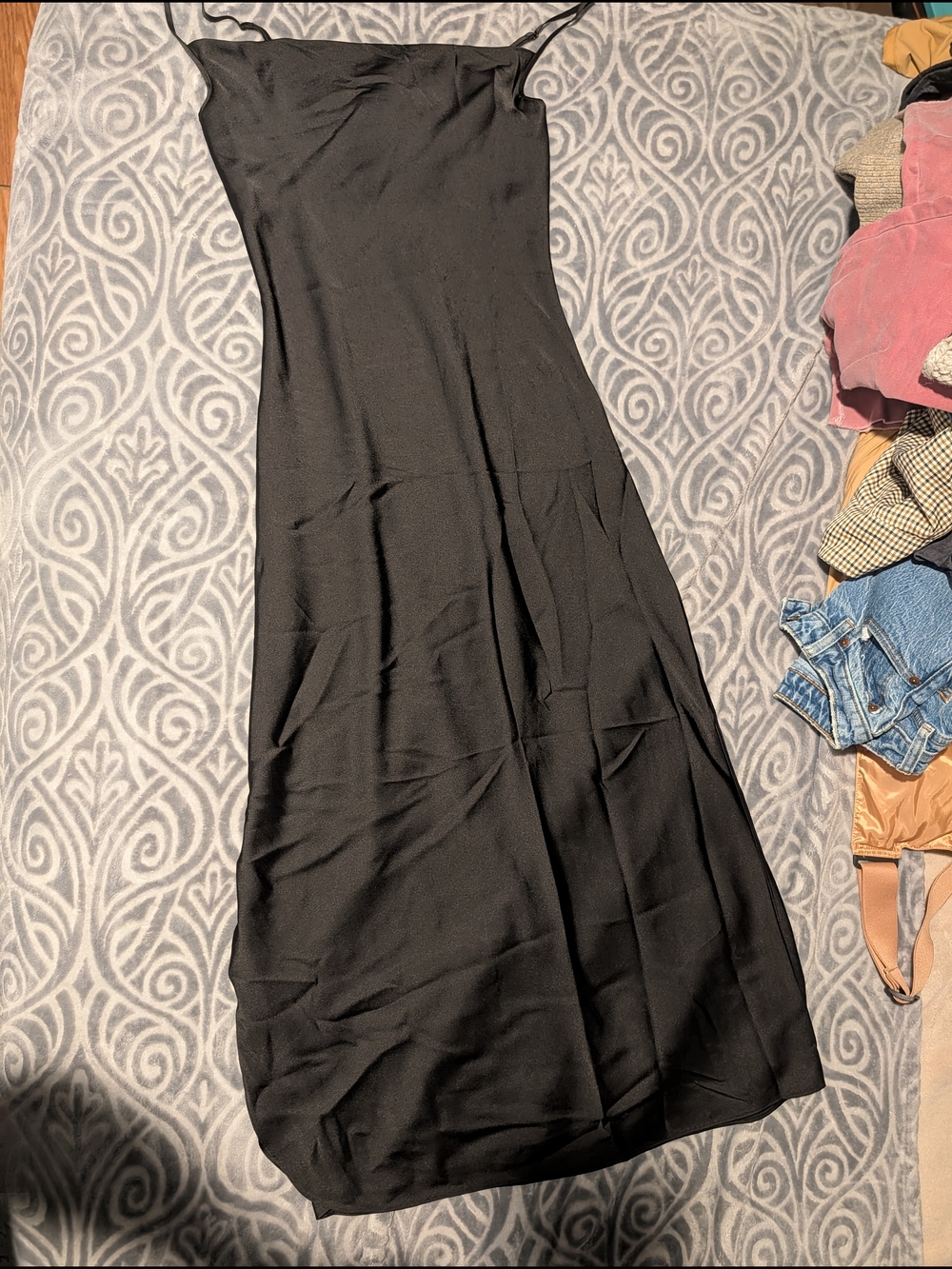 Zara Black Maxi Slip Dress with Spaghetti Straps